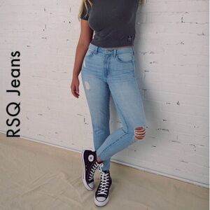 RSQ Mom Blue Ankle Vintage Cropped Jeans Distressed Details - Size: 3, Waist 26